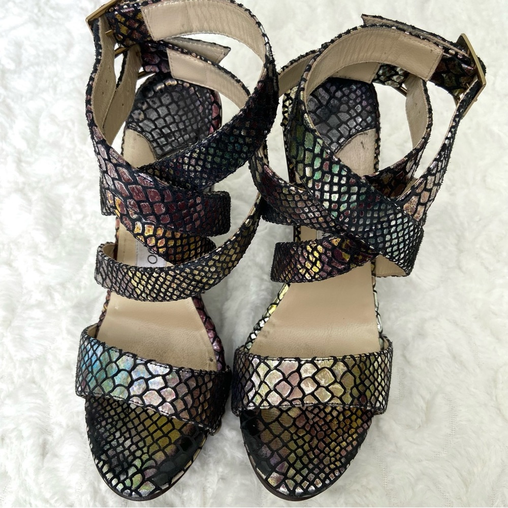 Jimmy Choo Python Embossed Leather Strapped Sanda… - image 3